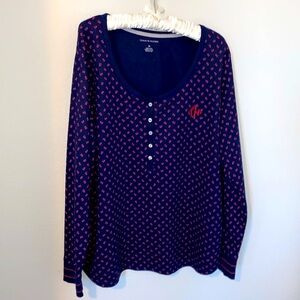 Tommy Hilfiger Navy and Red Long Sleeve Henley Top Size 2X